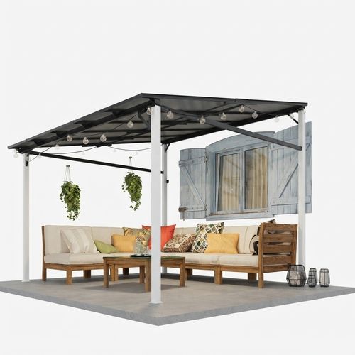 10 x 14 ft Lean-to Hardtop Gazebo, White Posts