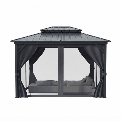 12x14 ft Hardtop Gazebo with Curtains